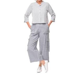 NEW TULIP CLOTHING dakota jacket top in white marina seersucker stripe